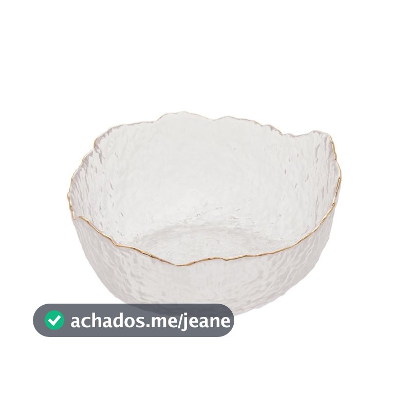 Bowl de Cristal Martelado 19cm com Borda Dourada Taj Wolff para Servir Saladas Sobremesas Entradas Mesa Posta Nobre Luxo