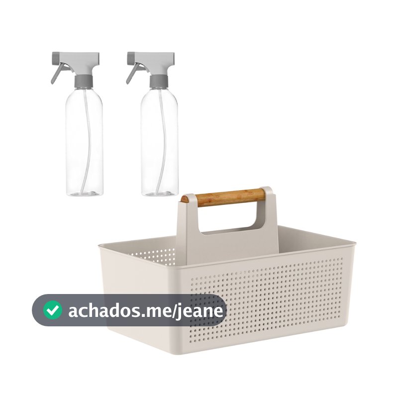 Kit Lavanderia Cesto Organizador Multiuso com Alça + Borrifadores