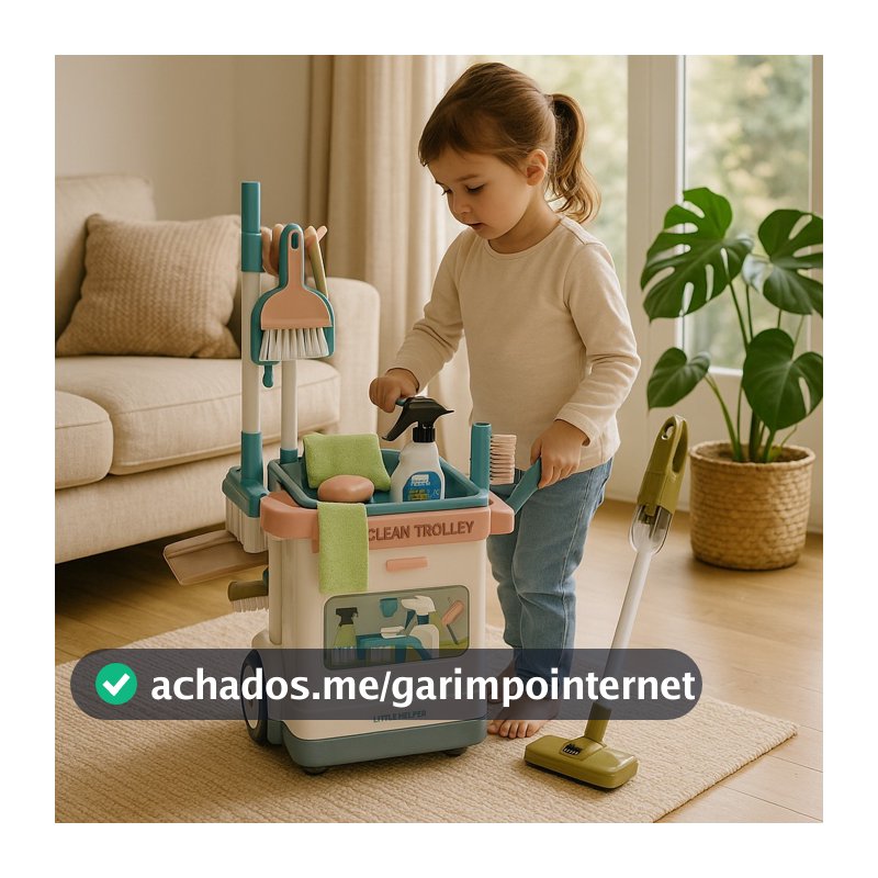 Brinquedo Limpeza Infantil Carrinho Rodinhas Aspirador Funcional Borrifador Vassoura Pá Faz Conta Kids Educativo