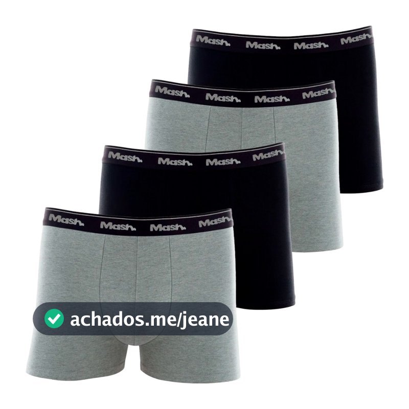 Kit 4 Cuecas Boxer Mash Masculina Algodão Cós Elástico Confortável Leve Adulto Casual Lisa Original