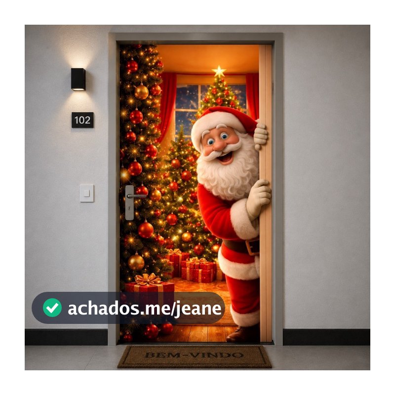 Capa de Porta Natalina Decorativa 0,85x2,10m Tecido Sublimado Enfeite de Natal para Porta
