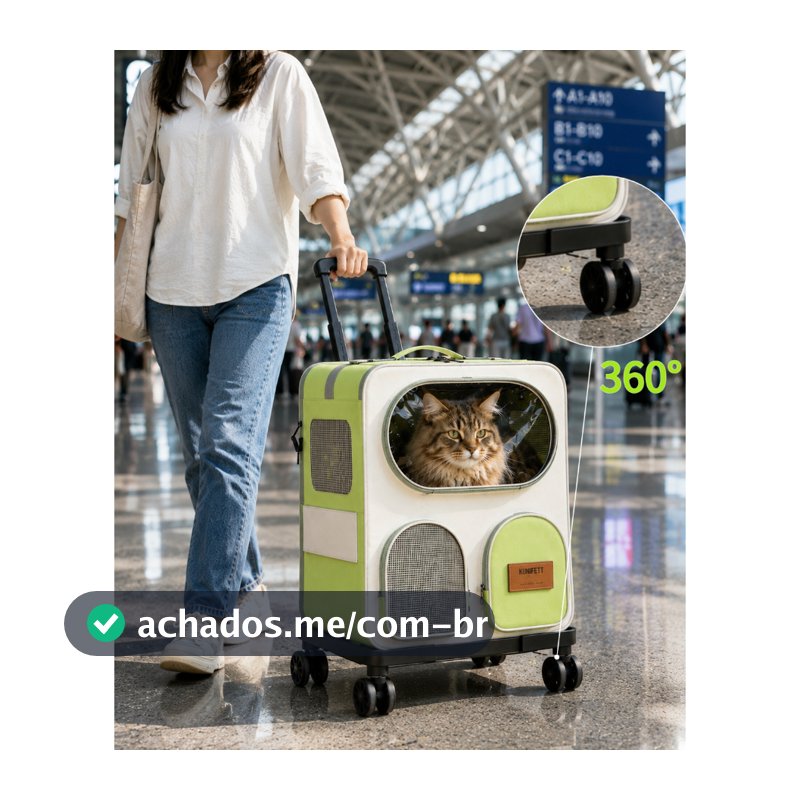 Mochila Pet com Rodinhas 360° e Alça Retrátil | Transporte Seguro para Gatos Leve e durável