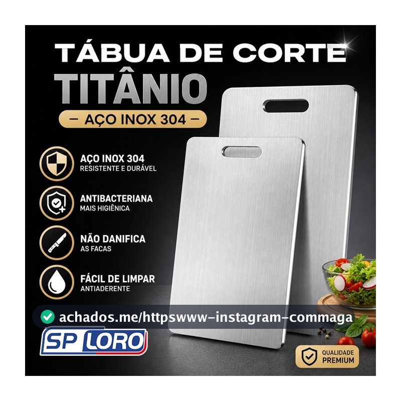 Tábua de Corte 46cm x 30cm Grande Aço Inoxidável 304 ntibacteriana Antimofo para Cozinha CB