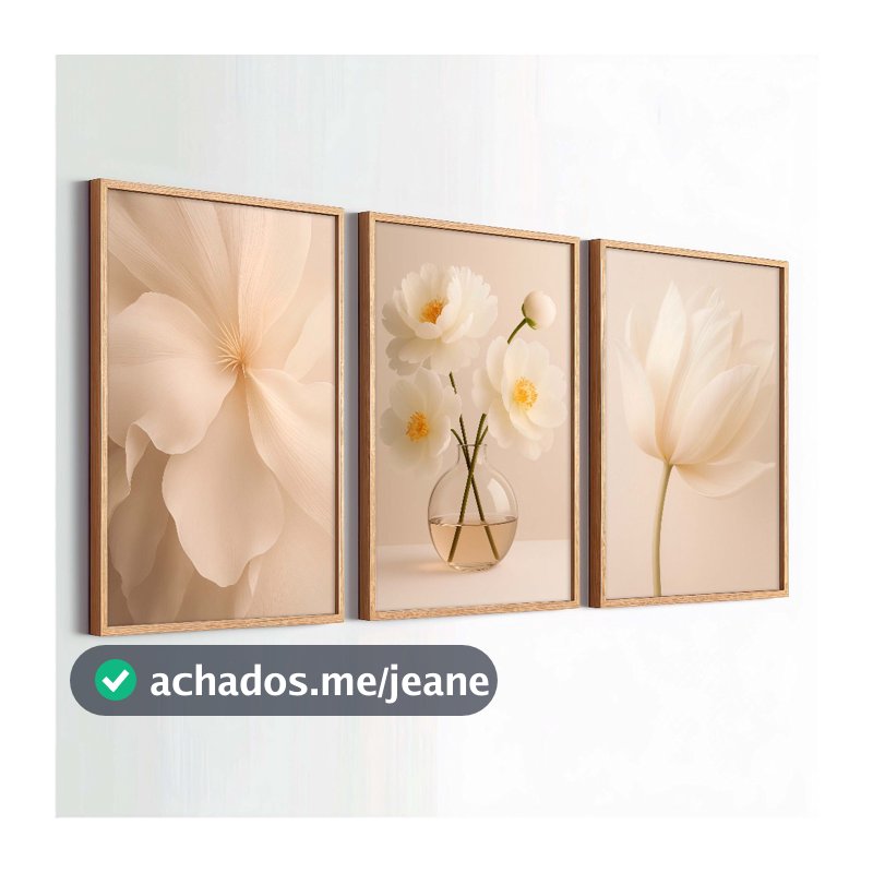 Kit 3 Quadros Decorativos 50x70 Com Moldura Folhagem Moderno Para Sala Quarto
