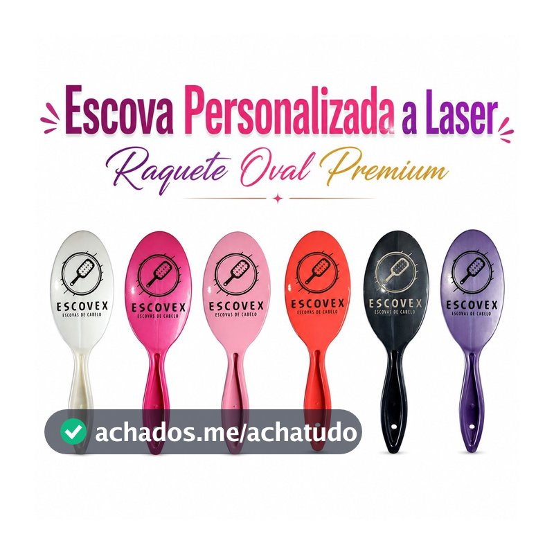 Kit Escova Raquete Oval Premium PERSONALIZADA ( a laser ) Sem Quebrar os Fios Salão Beleza LER DESCRIÇÃO