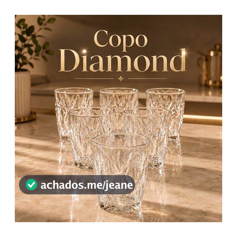 Kit Copos Diamond 300ml Vidro Grosso Reforçado Água Suco Whisky Diamante Luxo