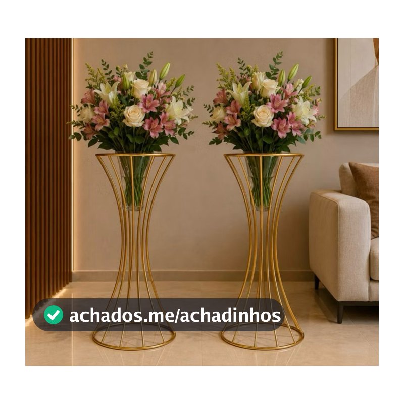 Kit 2 Vaso Dourado 60cm Metal Luxo Centro de Mesa Decoração Festa Casamento Suporte Arranjo Conjunto