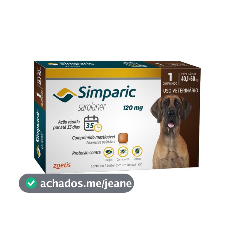 Simparic Antipulgas e Carrapatos Para Cães de 40,1 a 60Kg com 1 Comprimido