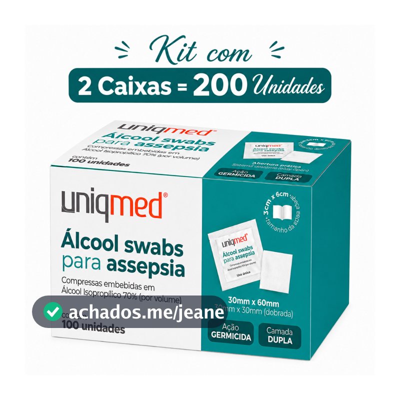 Kit 2 Caixas Álcool Swab 70% Uniqmed 200 Unidades
