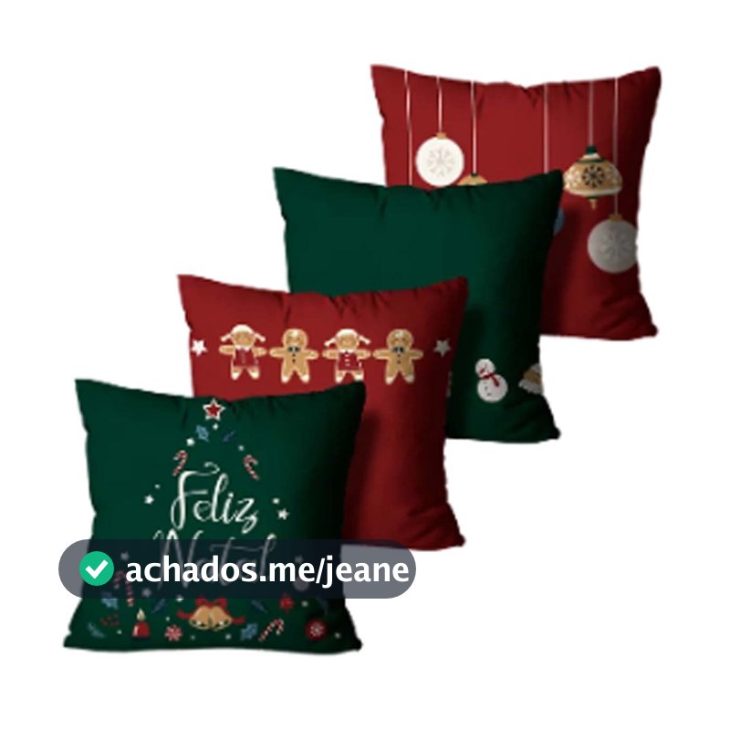 Kit Com 4 Capas de Almofadas Feliz Natal Verde e Bordo