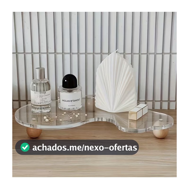 Bandeja Decorativa em Acrílico Cristal com Pés de Madeira, Organizador para Cosméticos, Joias e Perfumes