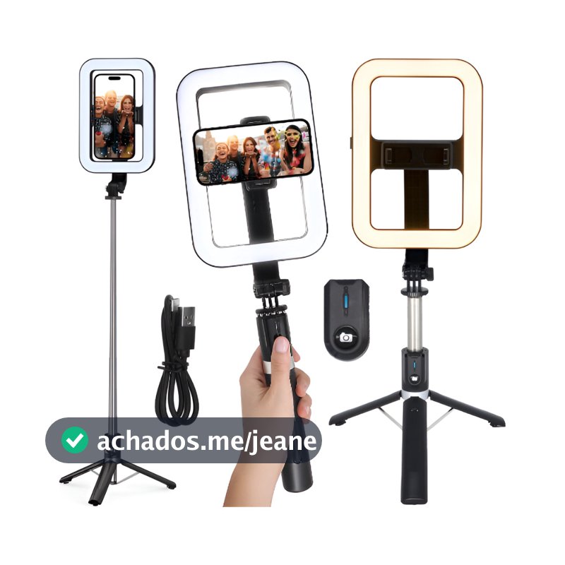 Ring Light Luminária Led Pau de Selfie Com Tripé Até 1,2 M e Suporte De Celular Controle Wireless