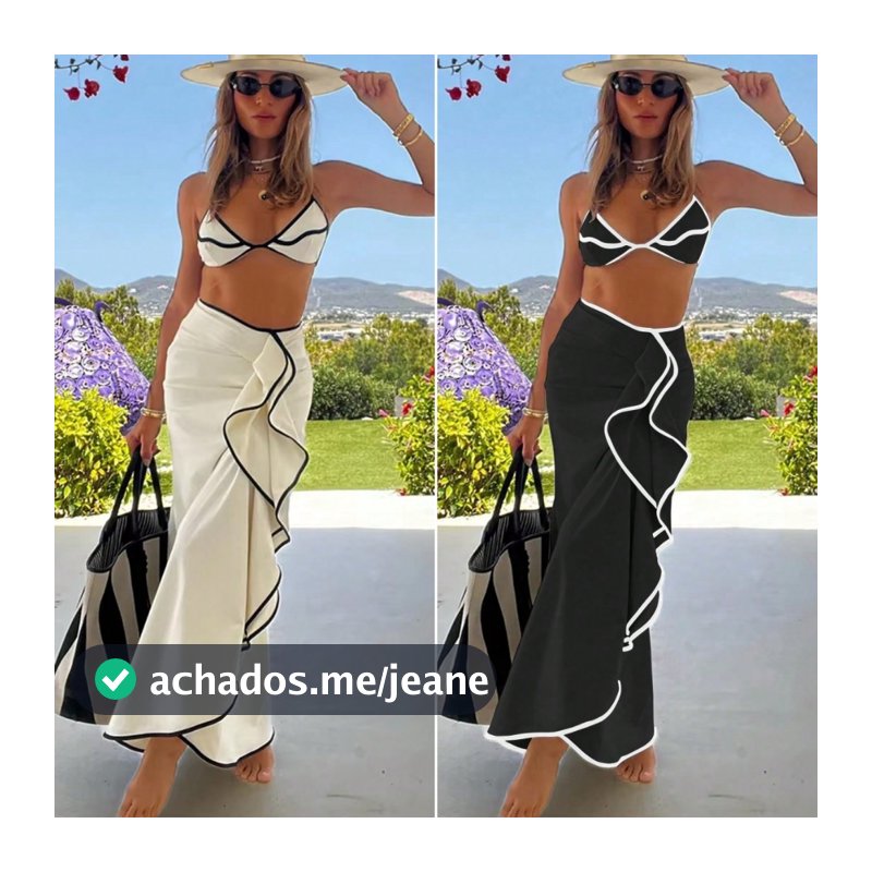 Conjunto de Maiô biquíni Feminino de 3 Peças em Estilo Europeu e Americano Detalhes com Cordões