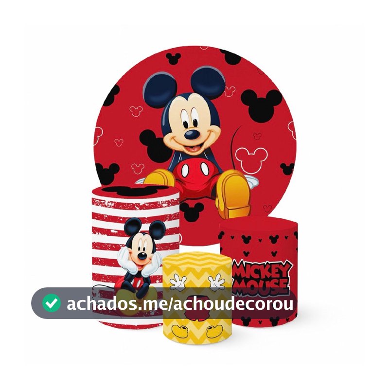 Painel Redondo + Trio de Capas Decorativas Sublimado Tema Mickey