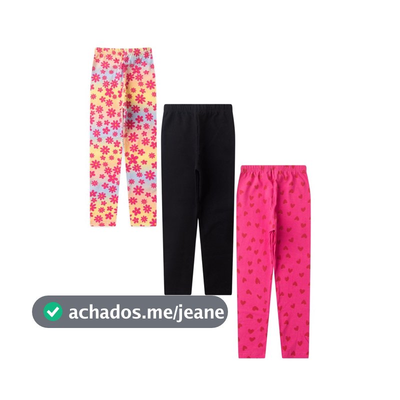 Kit 3 Legging Infantil Feminino Cores