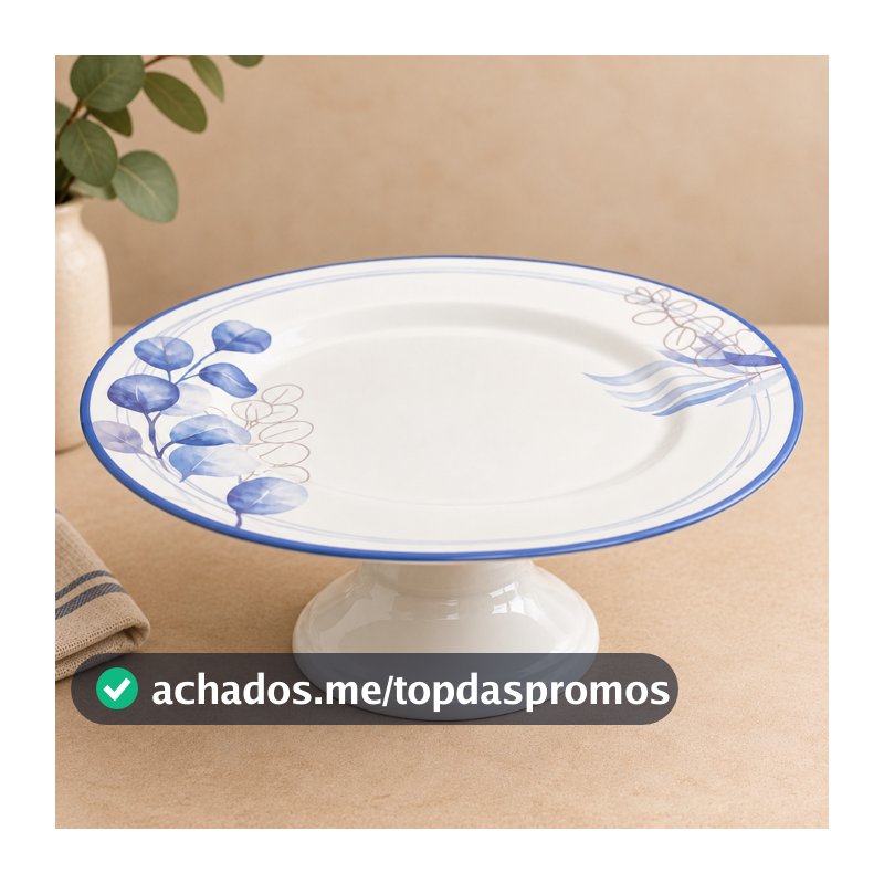 Boleira De Cerâmica Decorativa Mesa Posta Ilustrada Azul