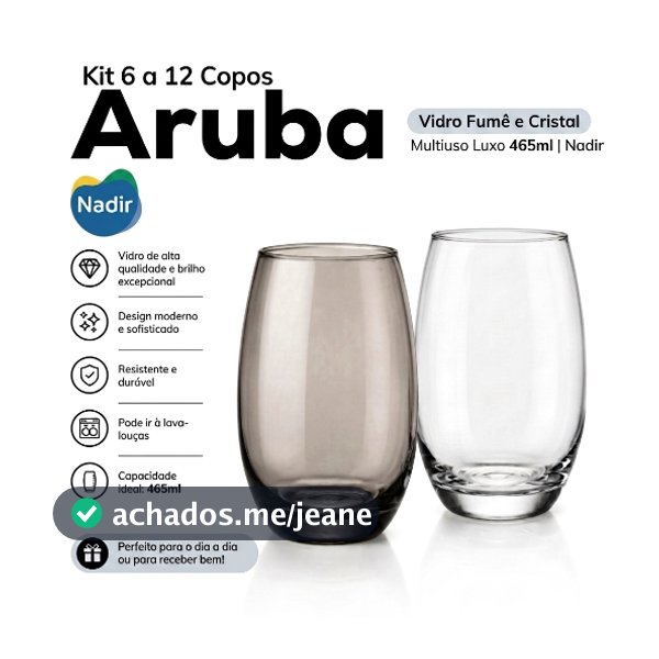 Jogo 6/12 Copos Nadir Aruba 465ml Vidro Fumê Ou Transparente Resistente Água Suco Drinks Original