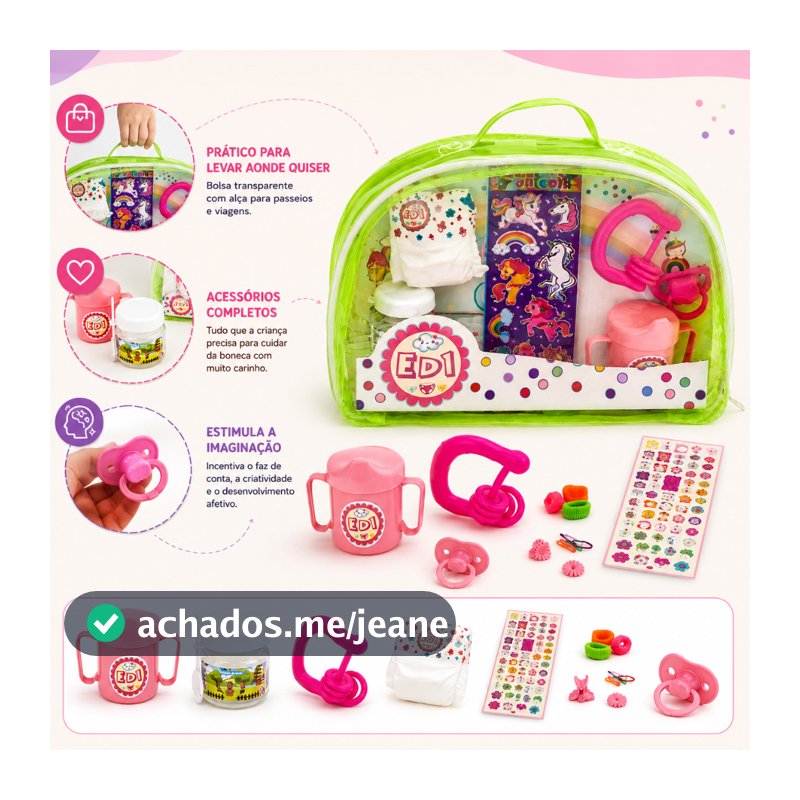Kit Passeio Bolsa Acessórios Bonecas Bebê Reborn pequena Fralda Chocalho Chupeta Infantil Brinquedos