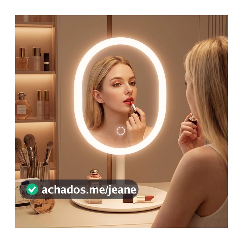 Espelho LED Portátil Mesa 3 Tons de Luz Touch Recarregável USB Design Moderno
