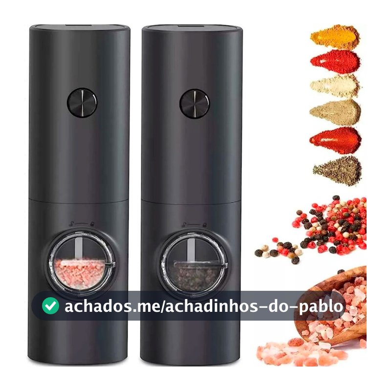Moedor Elétrico de Sal e Pimenta com Ajuste de Granulagem para Cozinha