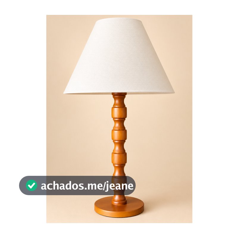 Abajur Gomo 62cm em Madeira Torneada com Cúpula de Tecido – Luminária de Mesa Decorativa para Sala, Quarto e Cabeceira