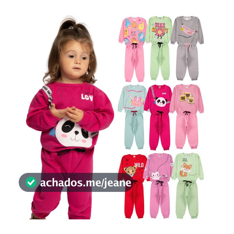Kit Sortido 4 Peças Moletom Roupa De Bebê Menina Infantil Inverno - 2 Casacos + 2 Calças - Tamanhos 6 Meses a 24 Meses