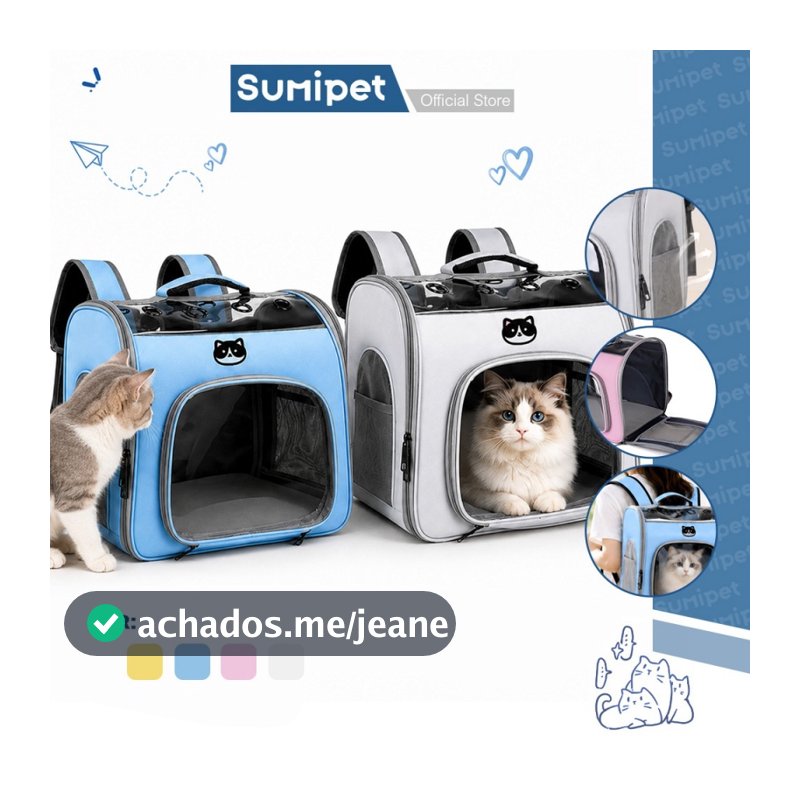 Mochila de Transporte Pet Dobrável com Janela PVC e Tela Respirável para Gatos e Cães
