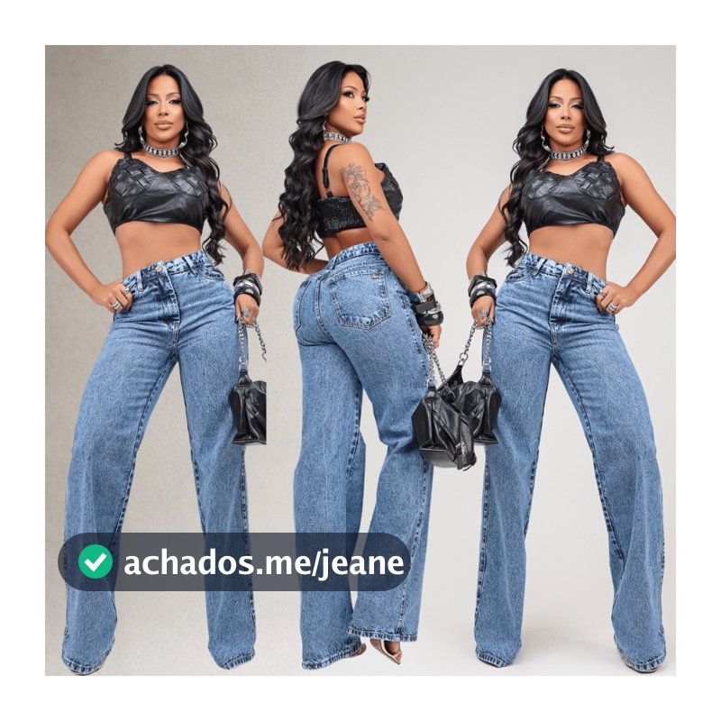 Calça Wid Leg Jeans Feminina Cintura Alta 100% Algodão Premium