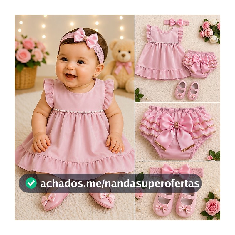 kit vestido pérola 4 peças menina