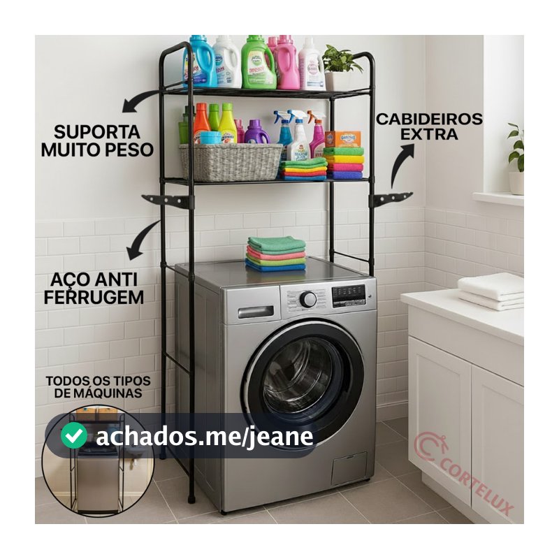 Rack Estante Lavanderia Maquina de Lavar Organizaçao Prateleira Aço Preto ou Branco Cortelux