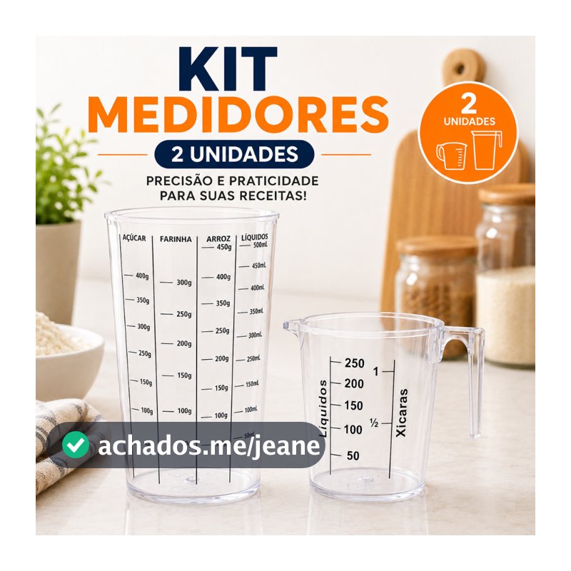 Kit Copo Medidor 500 Jarra medidora 250 ml Dosador Cozinha Alimentos Receitas Líquidos
