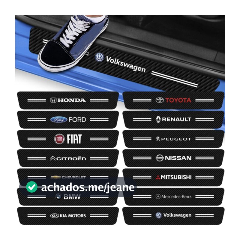 Kit 4 Peças Adesivo Soleira de Porta Carro  Proteção Fibra de Carbono Anti Arranhões Varios Modelos