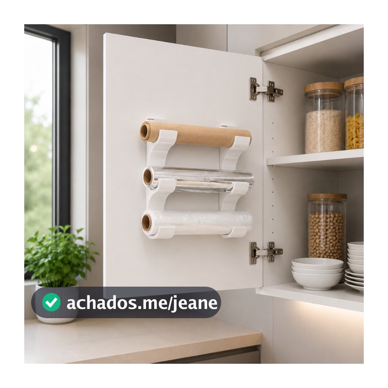 Suporte Organizador De Cozinha Para Rolos Instalação Sem Furos Com Fita Dupla Face Forte