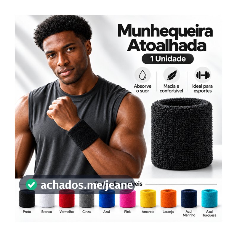 01x Munhequeira Toalha Pulso Cores Algodão Unissex Masculino Feminino Tênis Academia