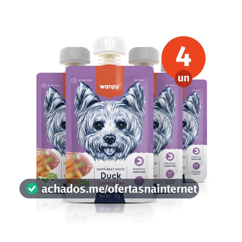 Kit 4 Truly Wanpy Petisco Creamy Sachê para Cães Sabor Pato, Cenoura e Ervilha 90g