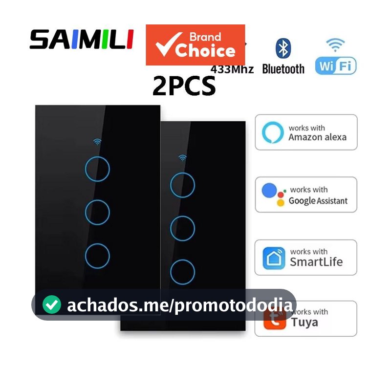 【SAIMILI】Interruptor Inteligente WiFi Touch Chave Neutra/Não Necessita Fio Neutro EUA 1/2/3/4 Gangues para Luz