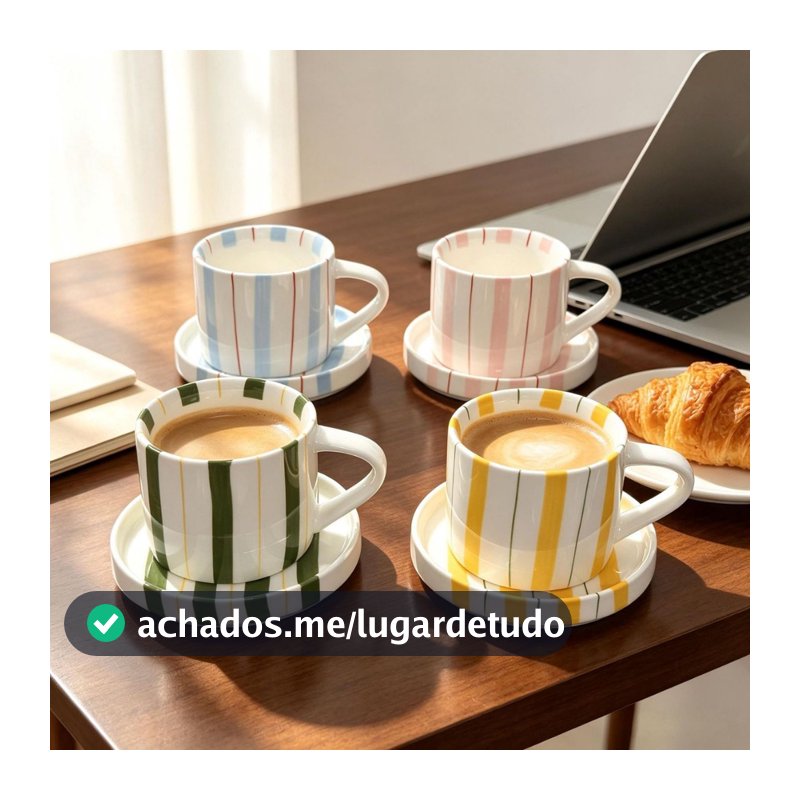 Conjunto Artístico De Canecas De Cerâmica Listradas Pintadas À Mão – Xícaras De Café Elegantes Para Casa E Escritório