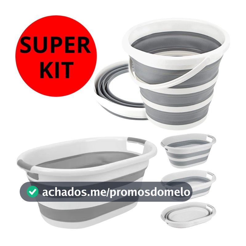 Kit Com Balde Retrátil 10 Litros E Cesto Dobrável 26 Litros Silicone Resistente Com Alça Powermaid