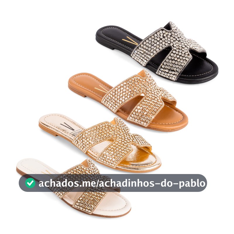 Sandália Vizzano Rasteira H Trilho Strass Pedraria Original