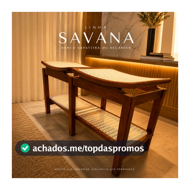 Banco Sapateira Recamier Savana Madeira Maciça Assento Anatômico em Tela Resistente Versátil Hall Quarto Entrada Sala