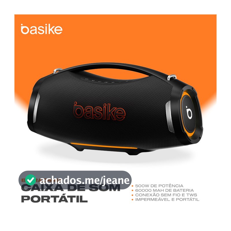 Caixa de Som Portátil Basike Bluetooth 500W Graves Fortes 60000mAh IPX6 À Prova D'água RGB TWS