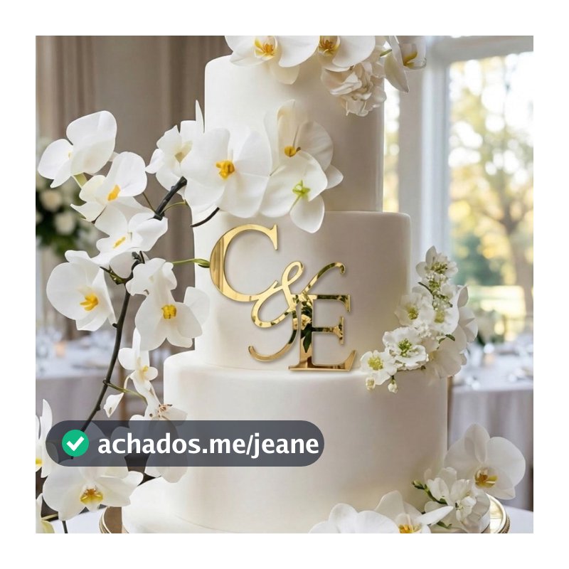 Iniciais Frente Do Bolo Topo Casamento Acrílico Espelhado Luxo