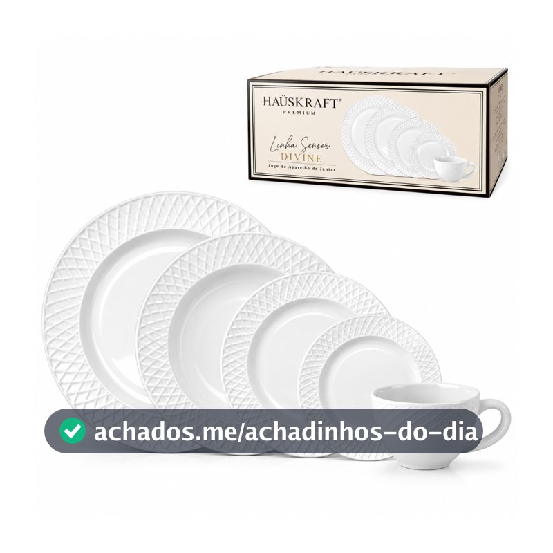Aparelho de Jantar e Cha 20 Peças Opaline Divine Branco Hauskraft Pratos e Xicaras Resistente
