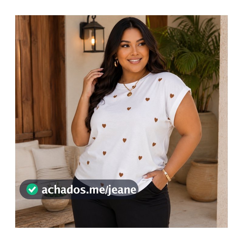 Blusa Feminina Manga Japonesa Coração Estampado Plus Size