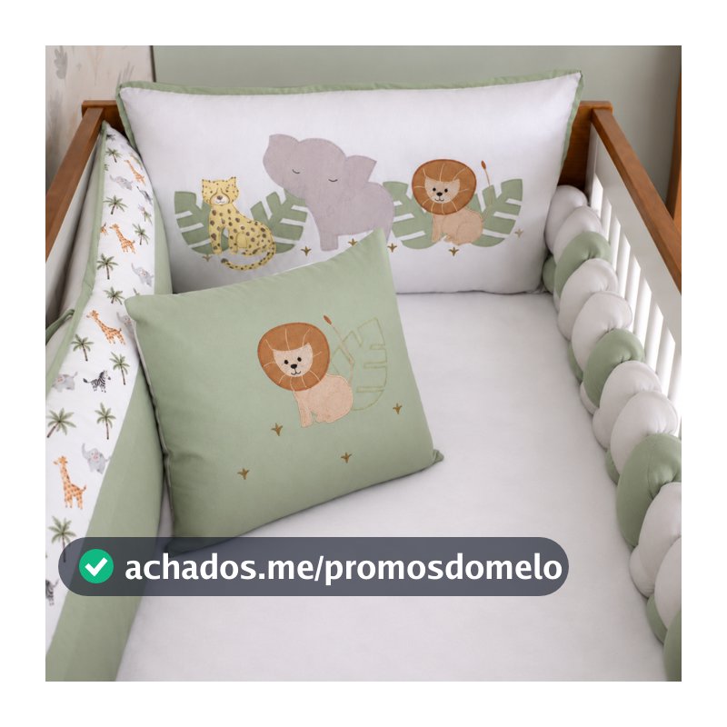 Kit Berço Americano Safari Trança 9 Peças Verde Algodão Enxoval Bebe Completo Brubrelel