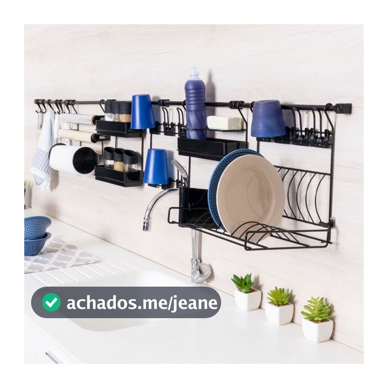 Kit Cozinha Suspensa Escorredor Louça de Parede Kit 14 Porta Copos Talheres Temperos Papel Toalha