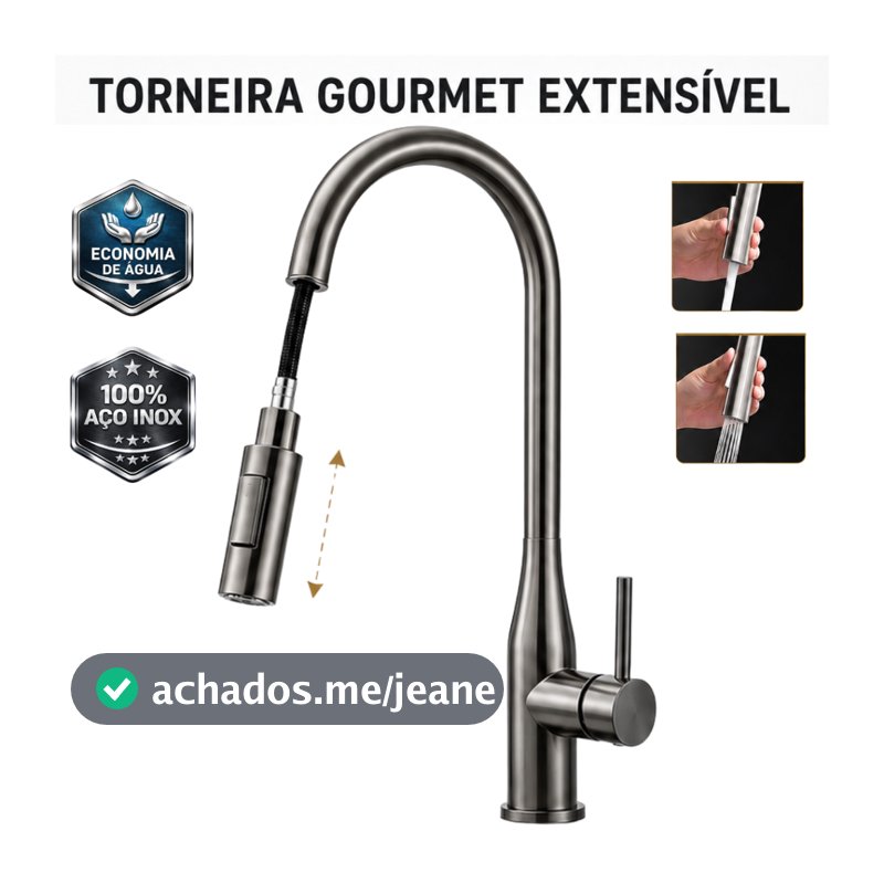 Torneira para Pia de Cozinha Gourmet Extensível Torneira Monocomando Quente e Fria Bancada Aço Inox
