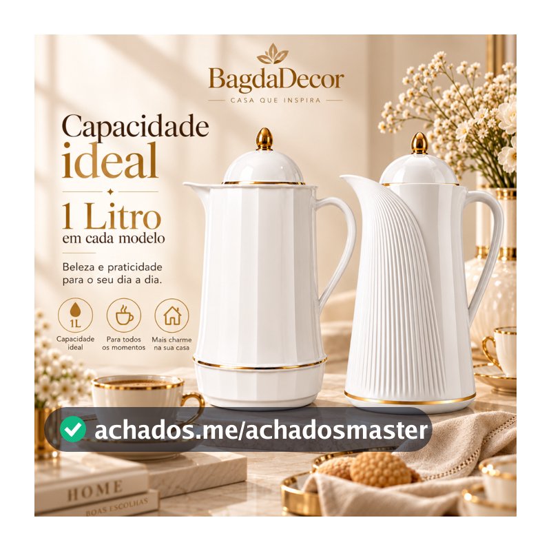 Garrafa Térmica Elegante 1L com Vedação Segura e Interior de Vidro Café Chá | BagdáDecor