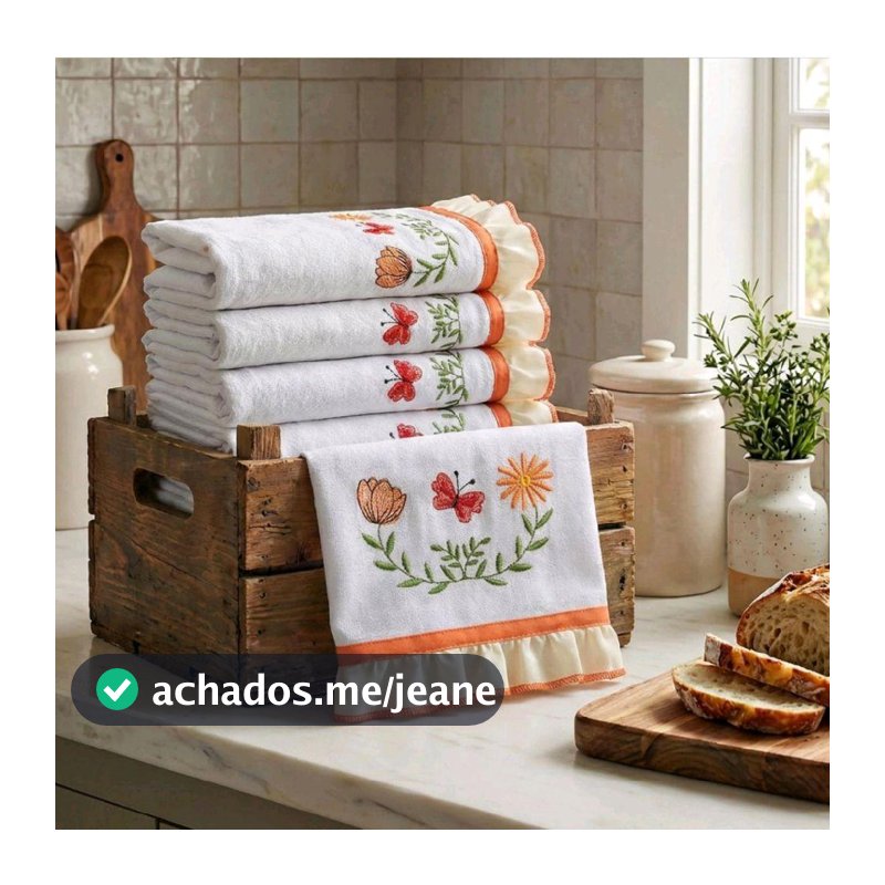 Kit Semaninha Panos de Prato Bordado 7 Peças 100% Algodão