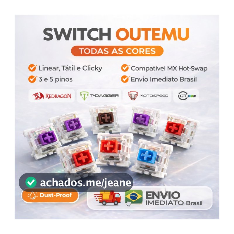 Switch Outemu Para Teclado Mecânico 3 Pinos Red Blue Brown Linear Tátil Clicky Hot Swap Anti-Poeira - Frete Grátis